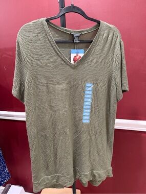 Adrianna Papell Olive Textured V-Neck Tunic Waffle Knit